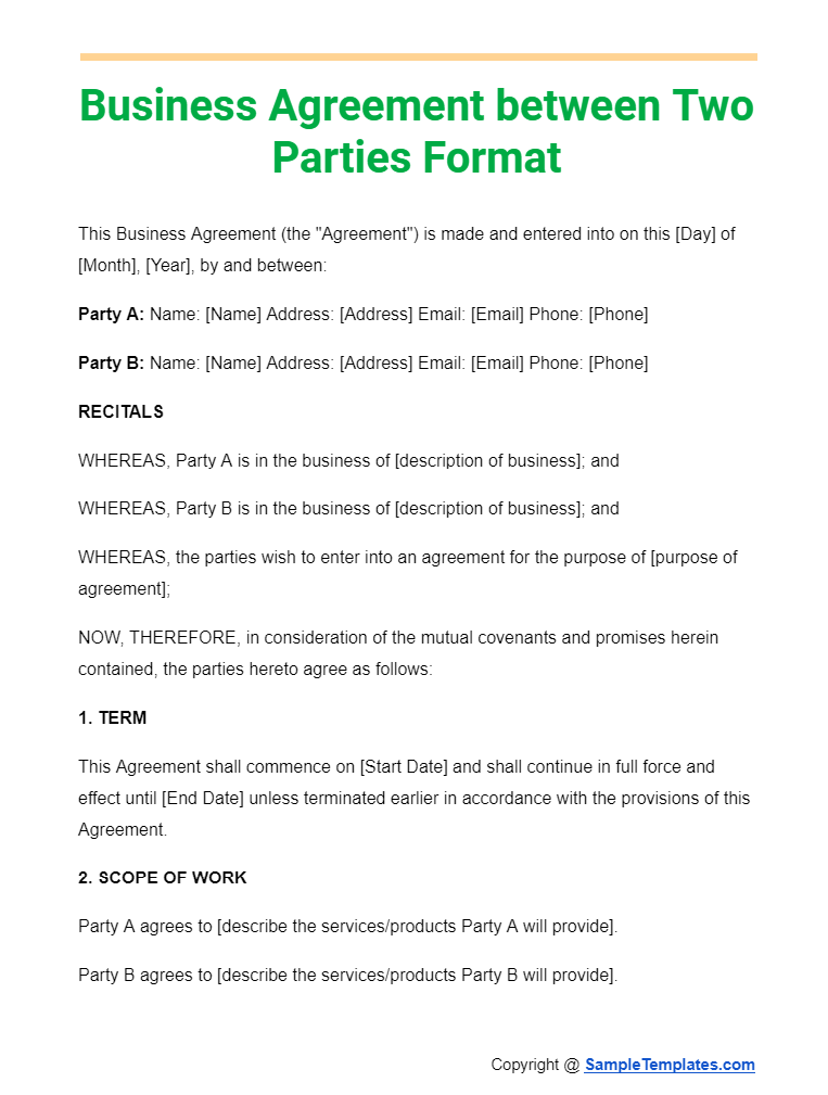 business agreement between two parties format