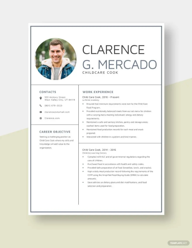 child care cook resume template