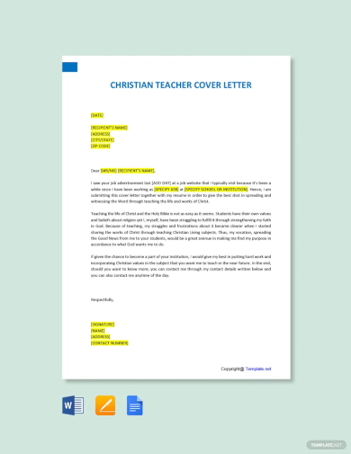 christian teacher cover letter template
