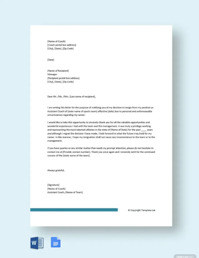 coaching resignation letter template