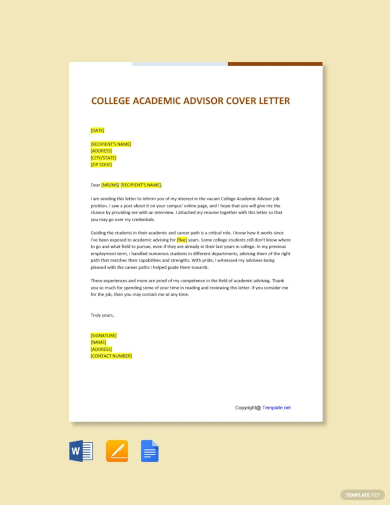 college academic advisor cover letter template