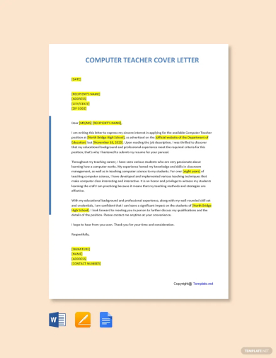computer teacher cover letter template