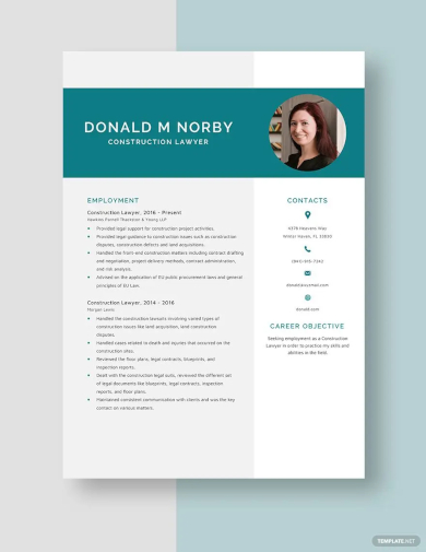 construction lawyer resume template