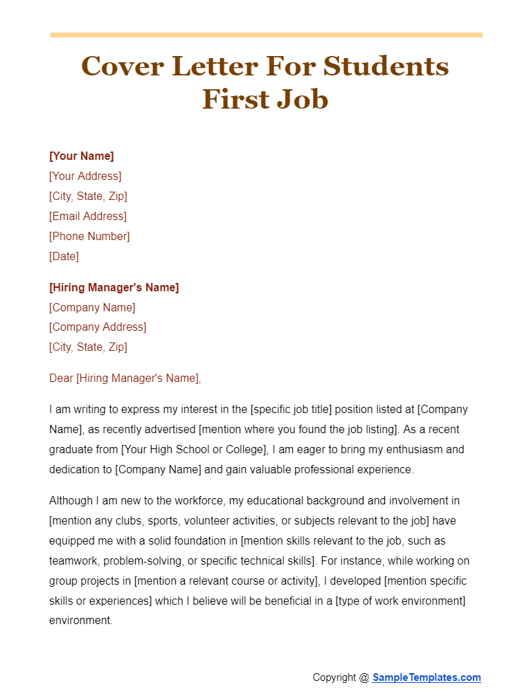 cover letter for students first job