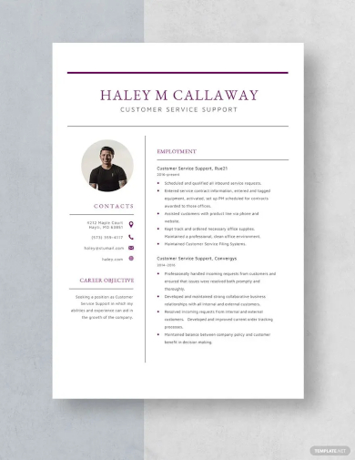 customer service support resume template