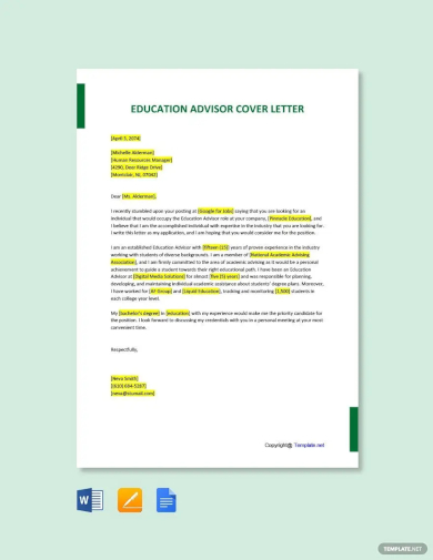 education advisor cover letter template