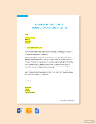cover letter examples for a primary school teacher