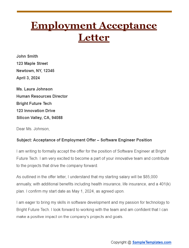 employment acceptance letter