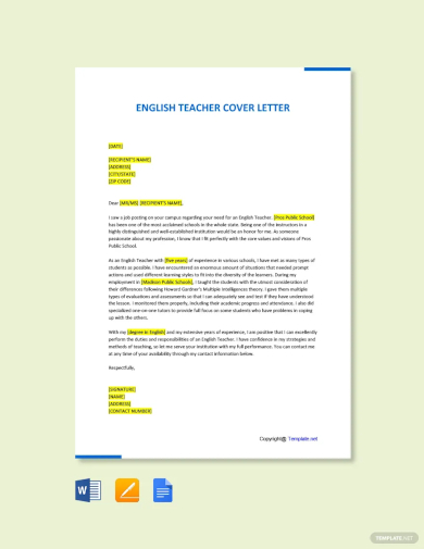 english teacher cover letter template