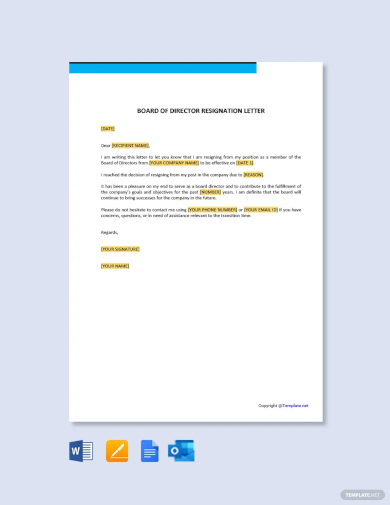free board of director resignation letter template