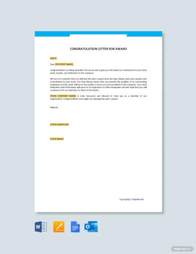 free congratulation letter for award template