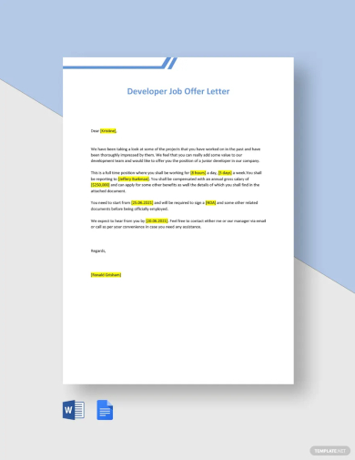 free developer job offer letter template