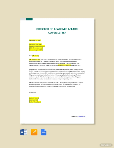 free director of academic affairs cover letter template