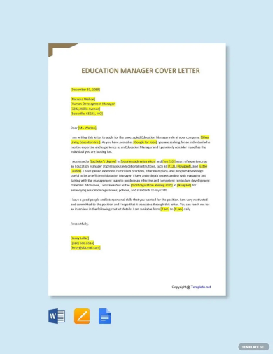 free education manager cover letter template