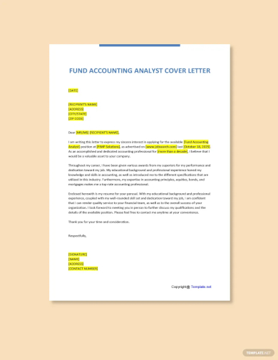 free fund accounting analyst cover letter template