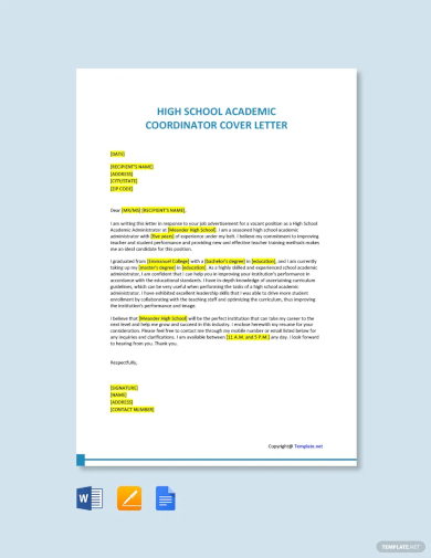 free high school academic coordinator cover letter template