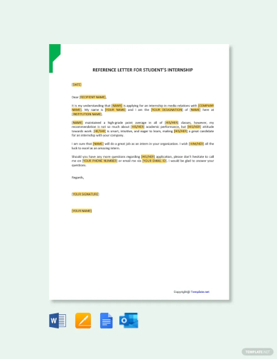 free reference letter for internship student template