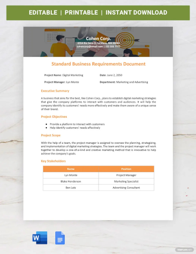 free standard business requirements document template