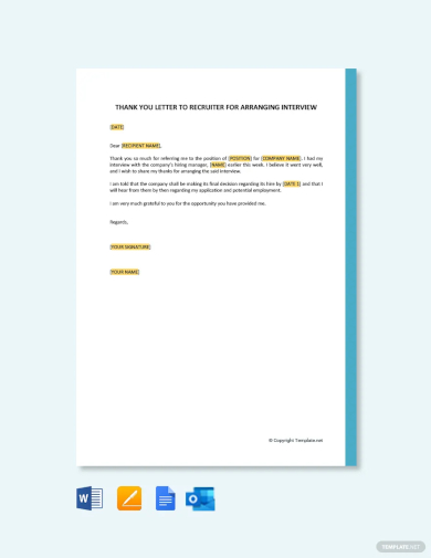 free thank you letter to recruiter after job offer template
