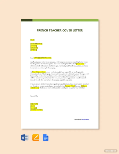 french teacher cover letter template