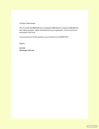hr reference letter template