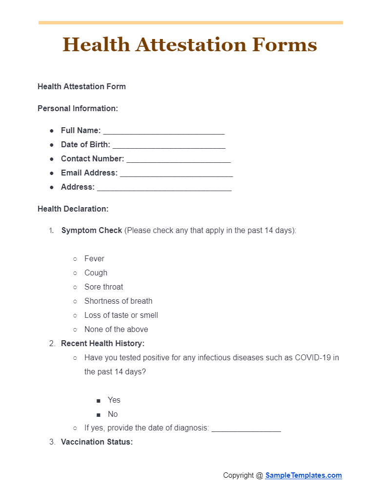 health attestation forms