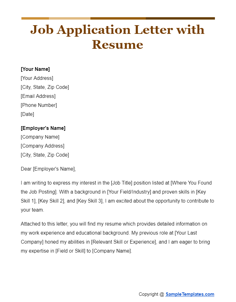 job application letter with resume