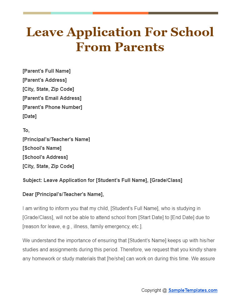 leave application for school from parents