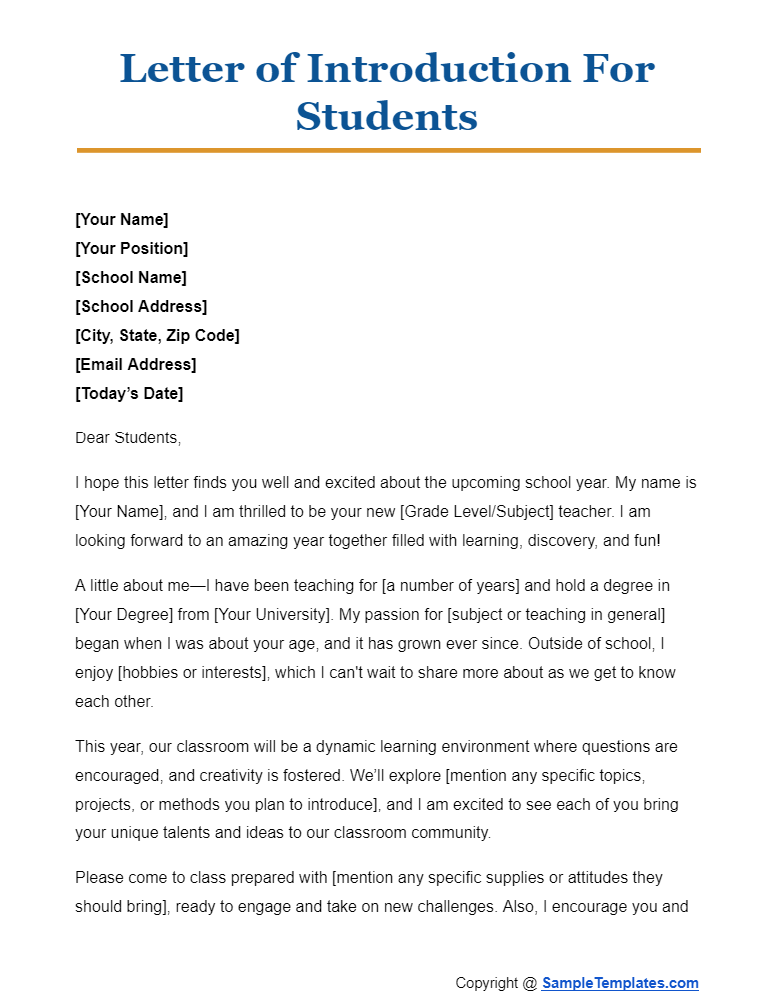 letter of introduction for students