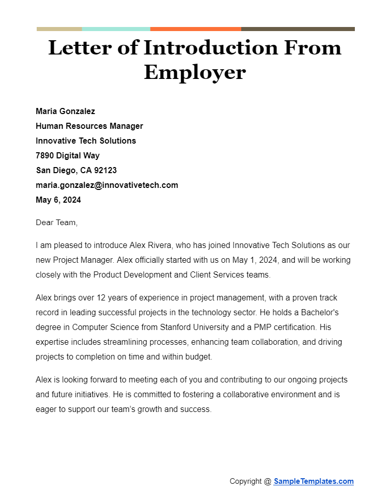 letter of introduction from employer