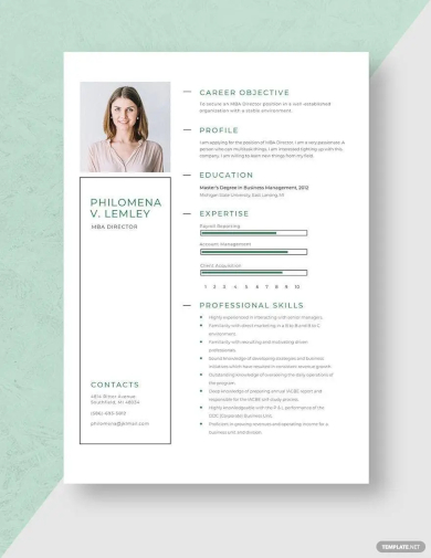 mba director resume template