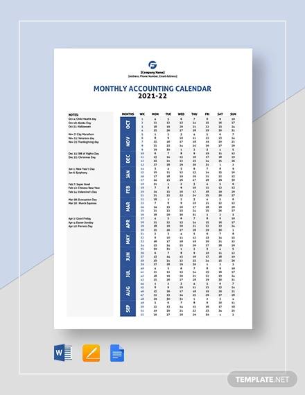 monthly accounting calendar template