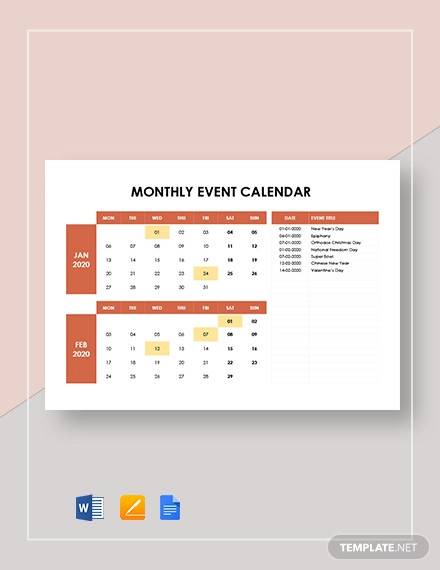 FREE 13+ Printable Monthly Calendar Samples in PDF | MS Word | Excel