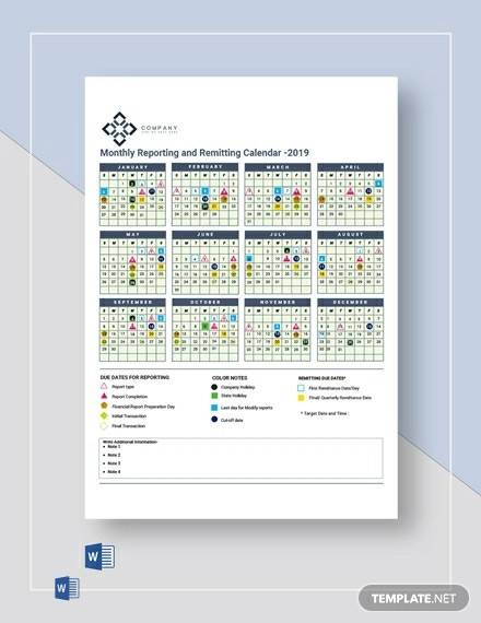 monthly reporting remitting calendar template