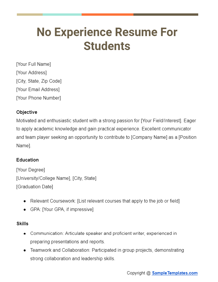 no experience resume for students