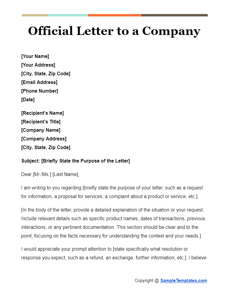 official letter to a company