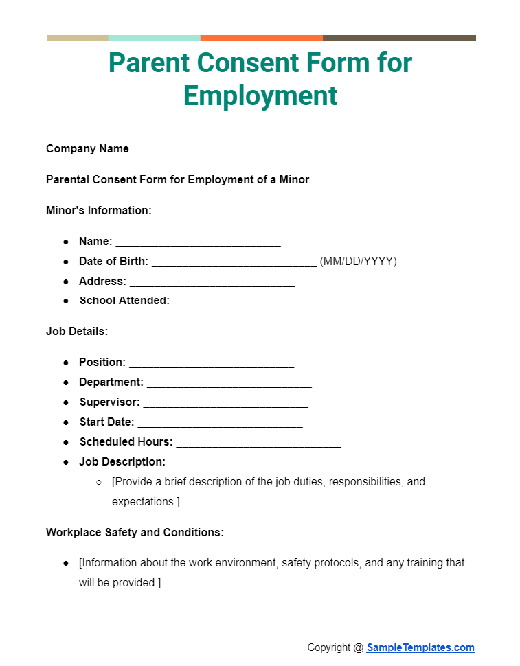 parent consent form for employment