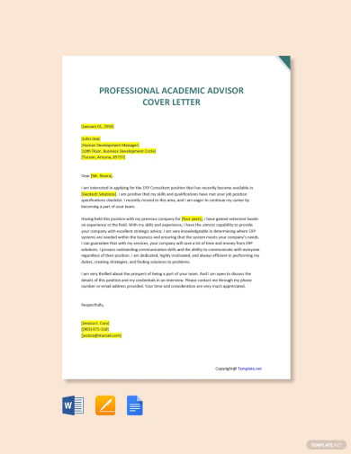 professional academic advisor cover letter template