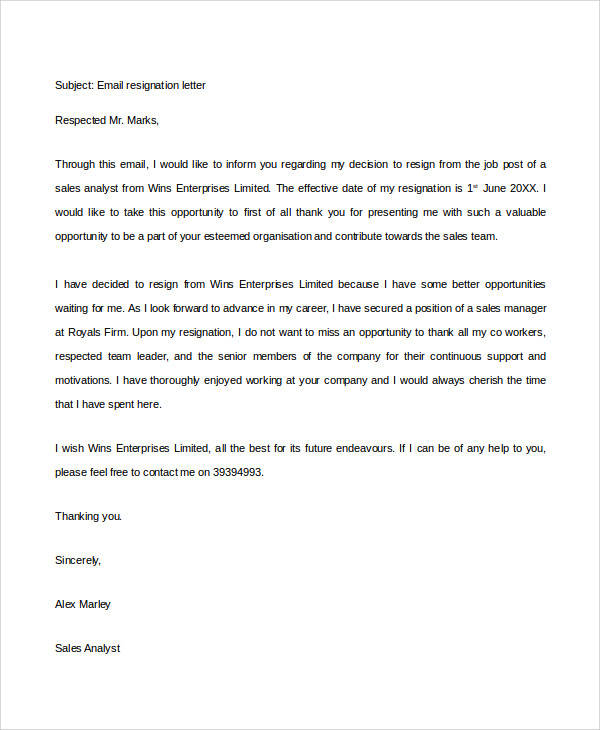 professional email resignation letter1