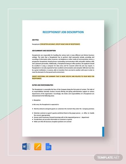 FREE 10 Medical Receptionist Job Description Samples In MS Word PDF