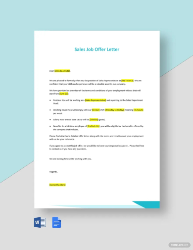sales job offer letter template