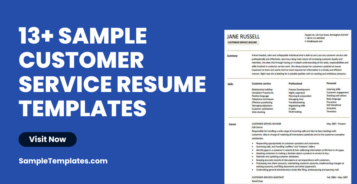 sample customer service resume templates