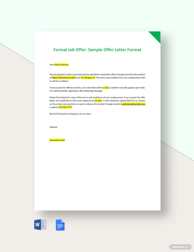 sample job offer letter format template