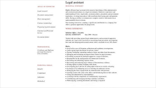 Sample Legal Assistant Resumes
