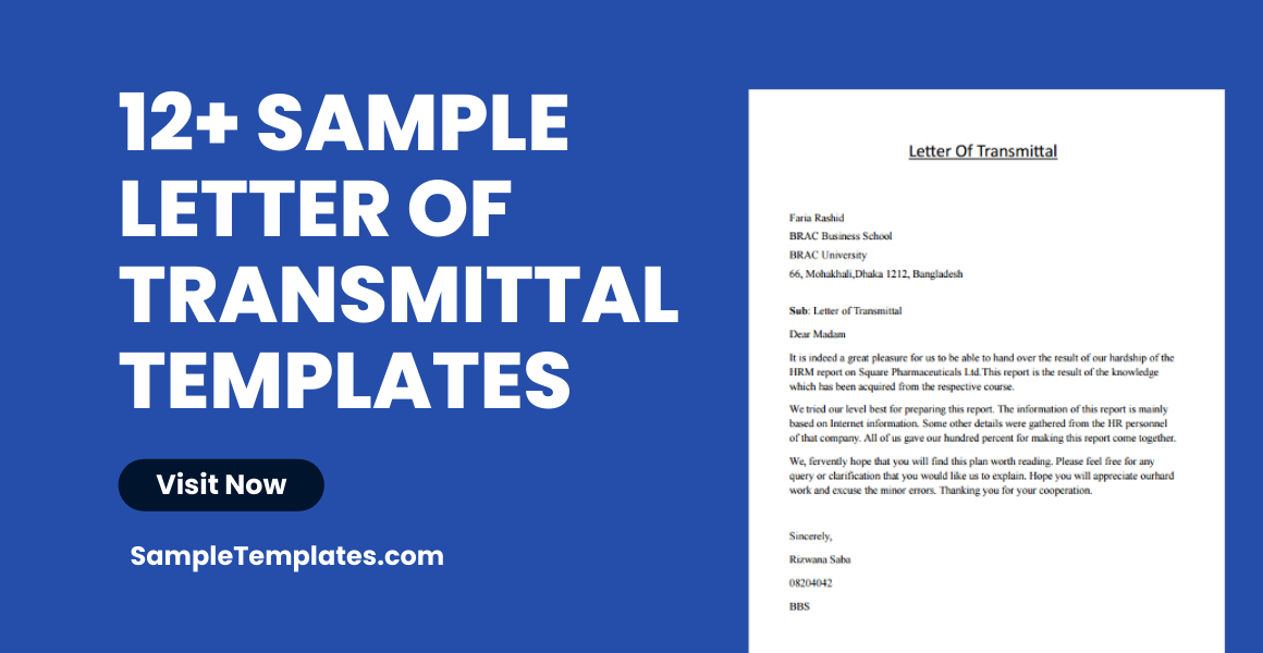 sample letter of transmittal templates