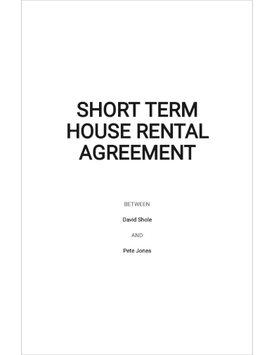 short term house rental agreement template