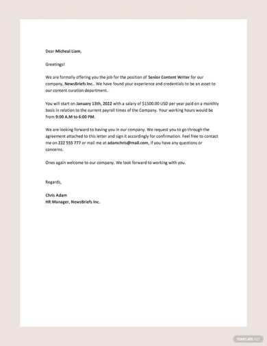 simple job offer letter template