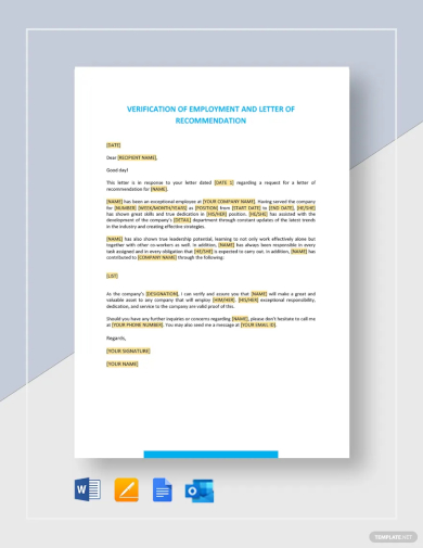 verification of employment and letter of recommendation template