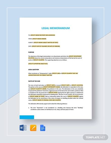 FREE 11  Sample Legal Memo Templates in PDF MS Word Google Docs