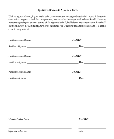 apartment roommate agreement form